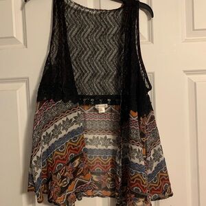 Self Esteem Black and Multicolor Patterned Blouse